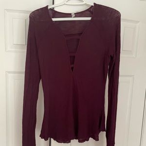 Intimately by Free People - Red Long Sleeve Deep V Neck- Size Large
